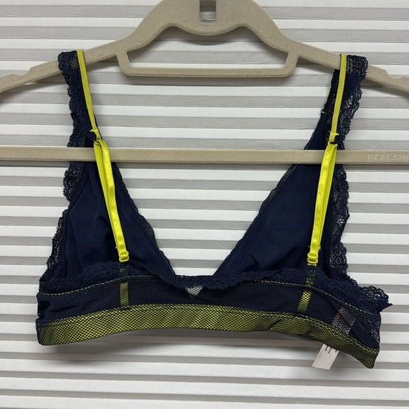 Intimately Free People Navy Blue Neon Lime See Through You Lace Plunge Bralette - Picture 5 of 7